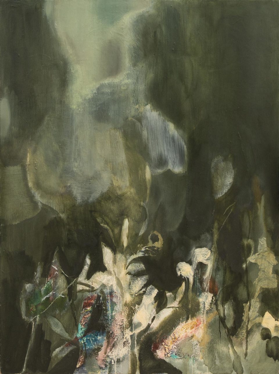 Fleurs d'ombre, huile sur toile, 130 x 97 cm